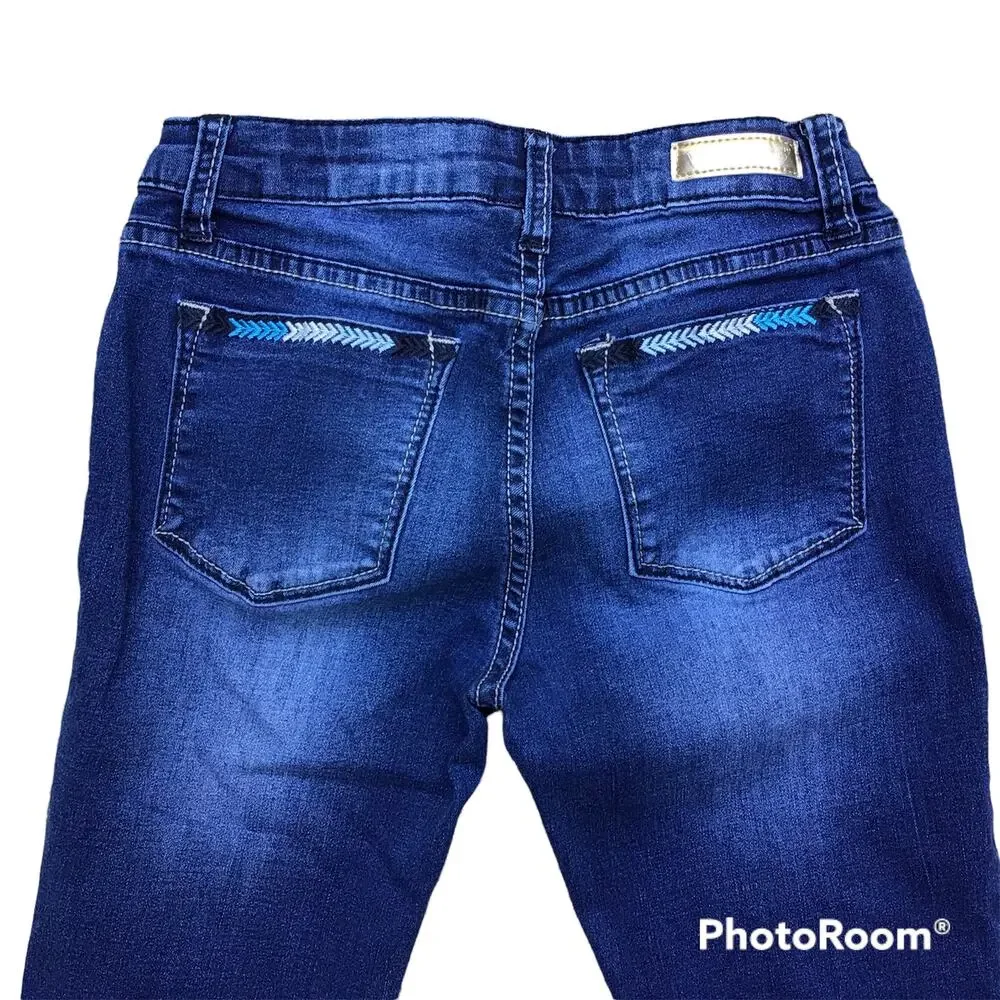 Vigoss The Jagger Skinny Girls Embroidered Distressed Jeans Sz 10